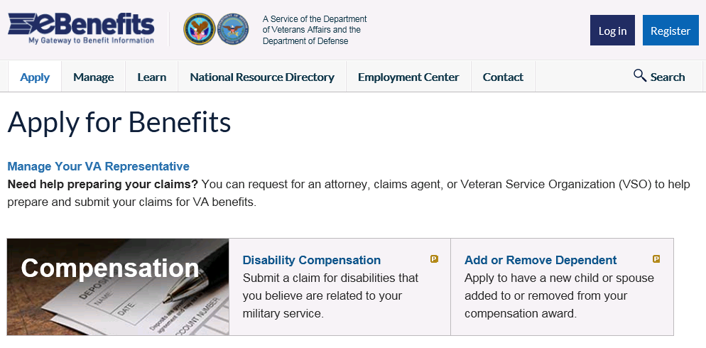 Veterans Administration Benefits Chart