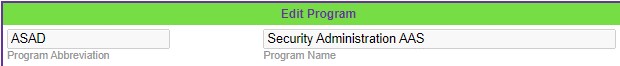 Edit Program screen with Program Abbreviation and Program Name fields